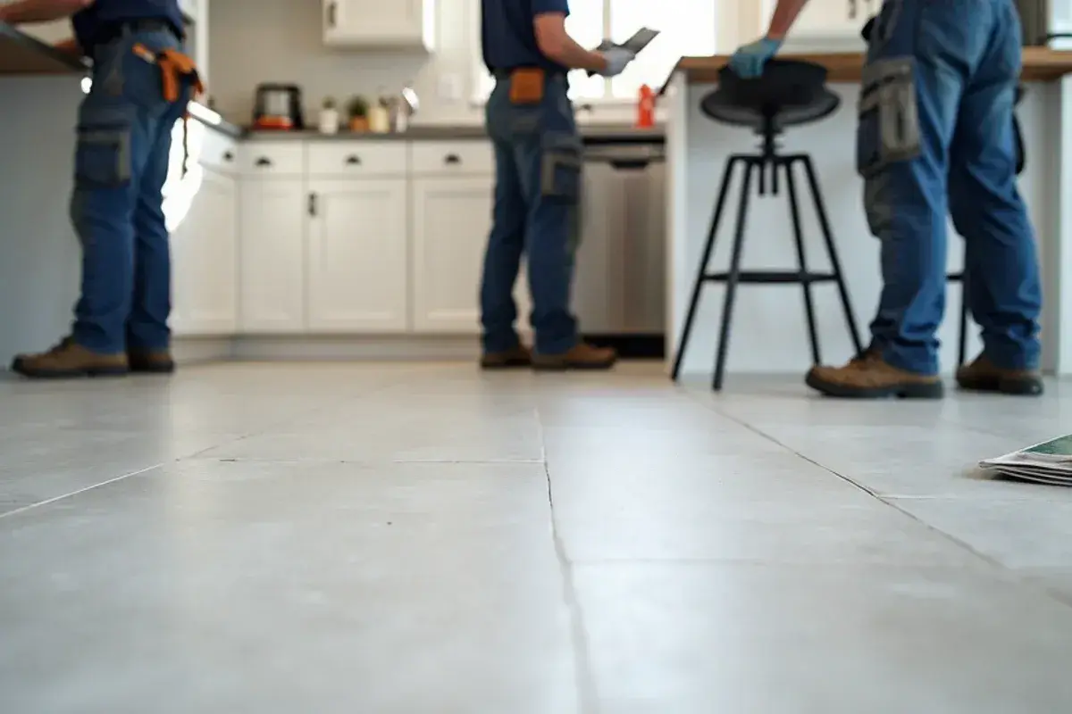 Large-format porcelain tile with narrow grout lines in a coastal kitchen in Atlantic Beach, FL