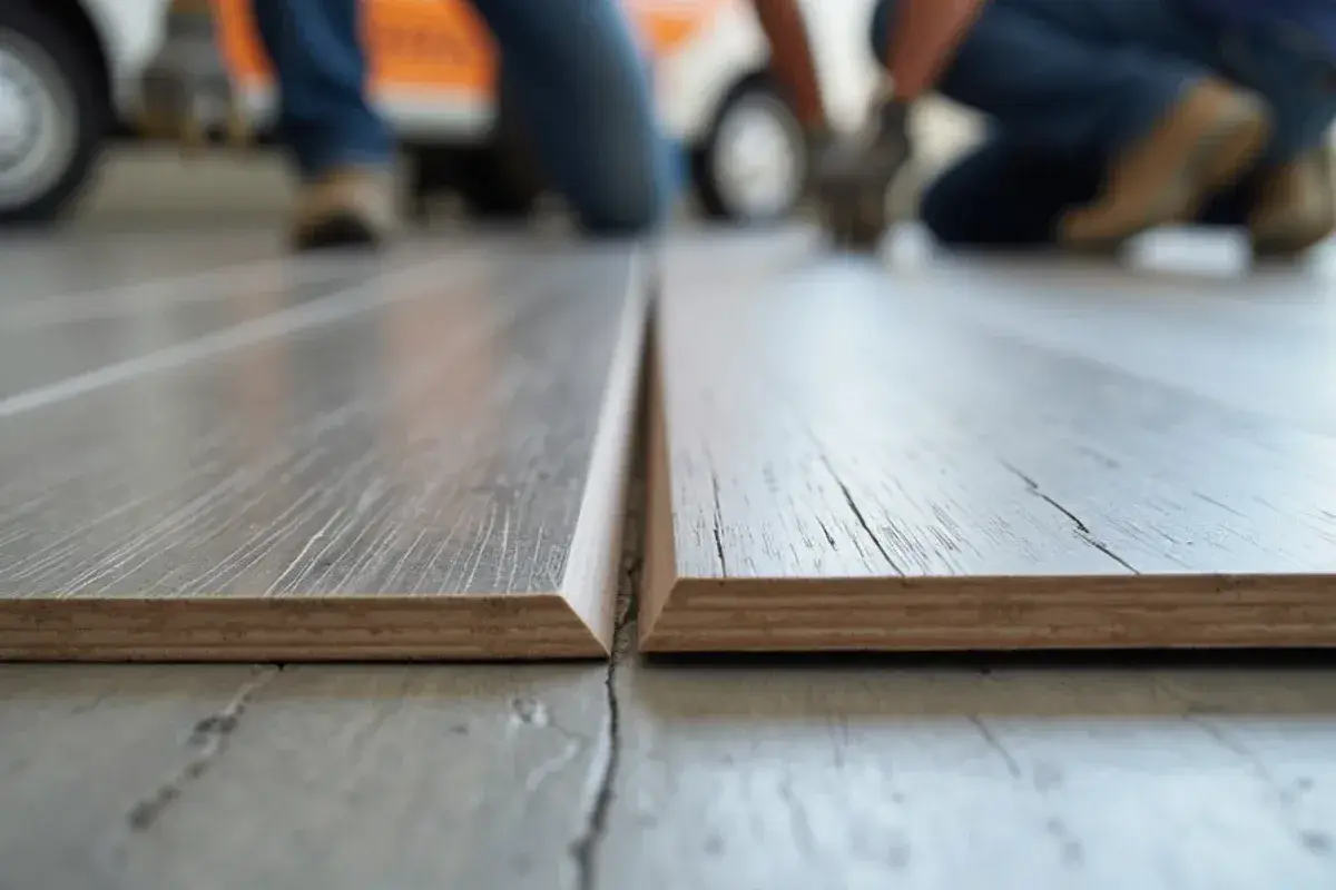 Close view of two vinyl planks tented at the joint in a Fleming Island, FL living room