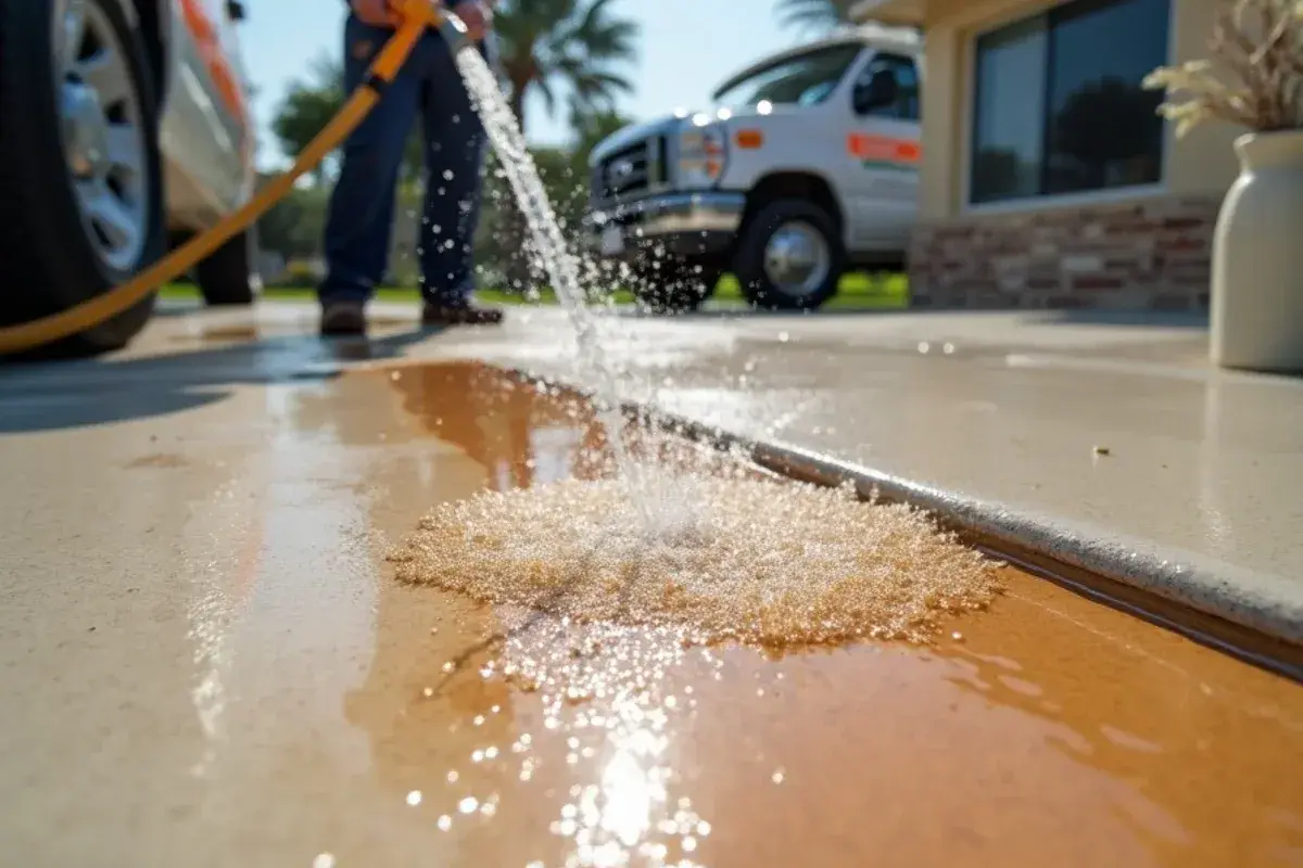 Water beading on a sealed pool deck coating during a resealing check in Ponte Vedra Beach, FL