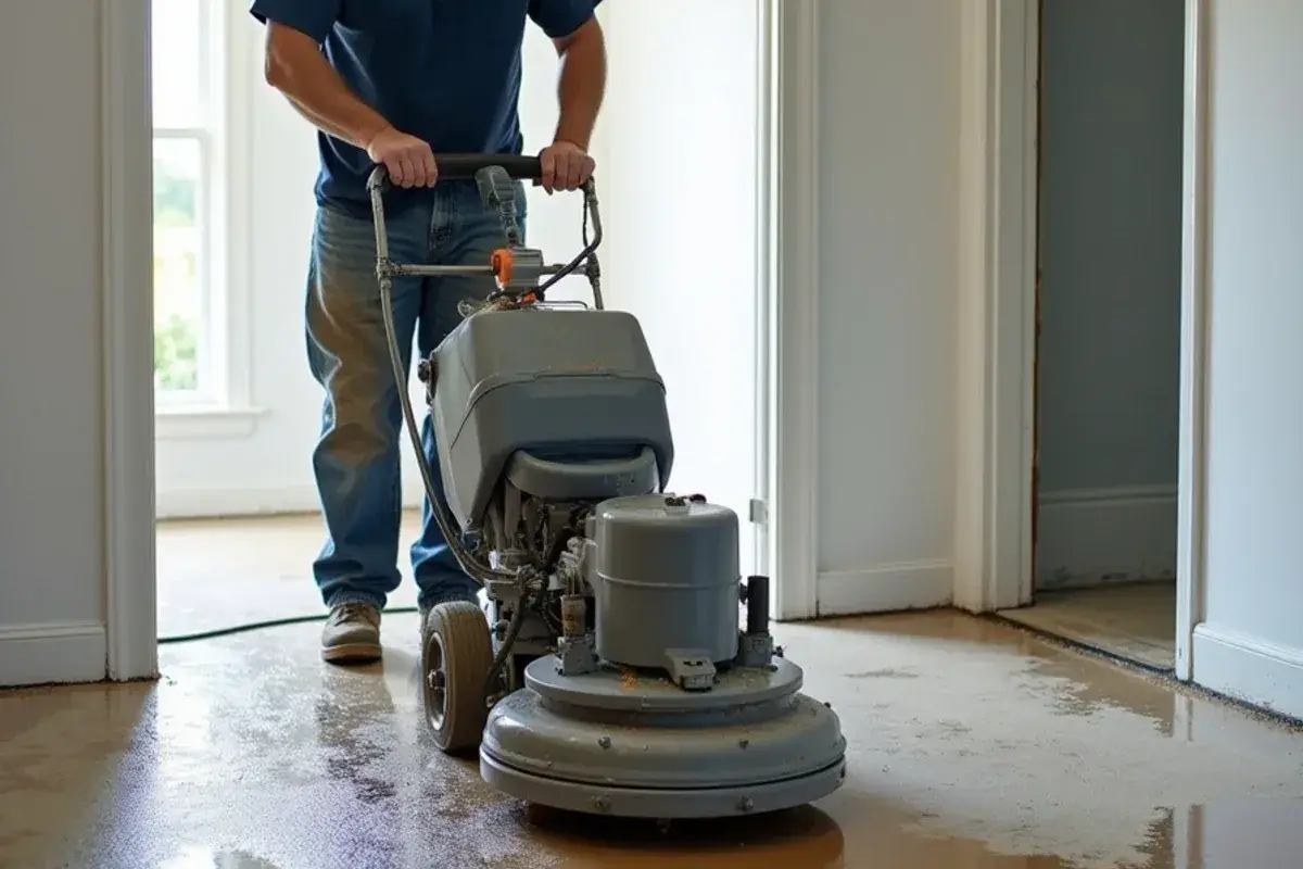 Diamond grinder working on a dull terrazzo floor in a Jacksonville, FL home