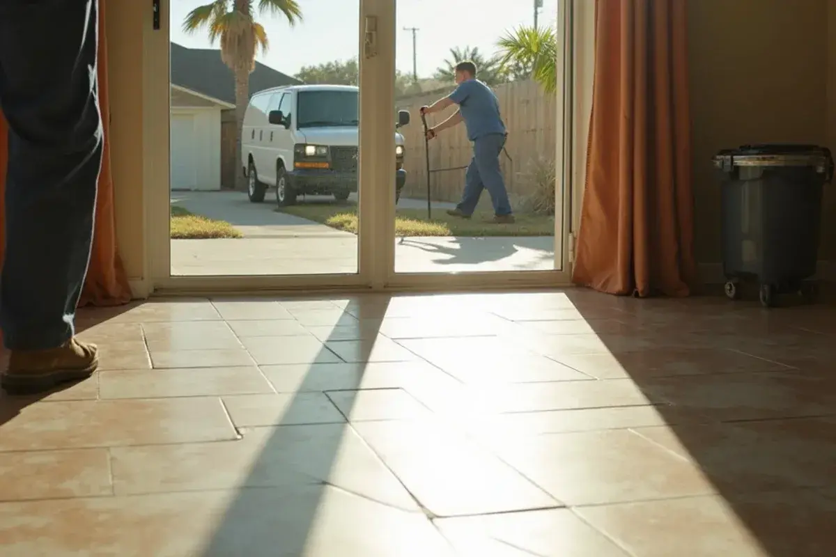 Afternoon sun across ceramic tile near a sliding glass door in a Clay County, FL home