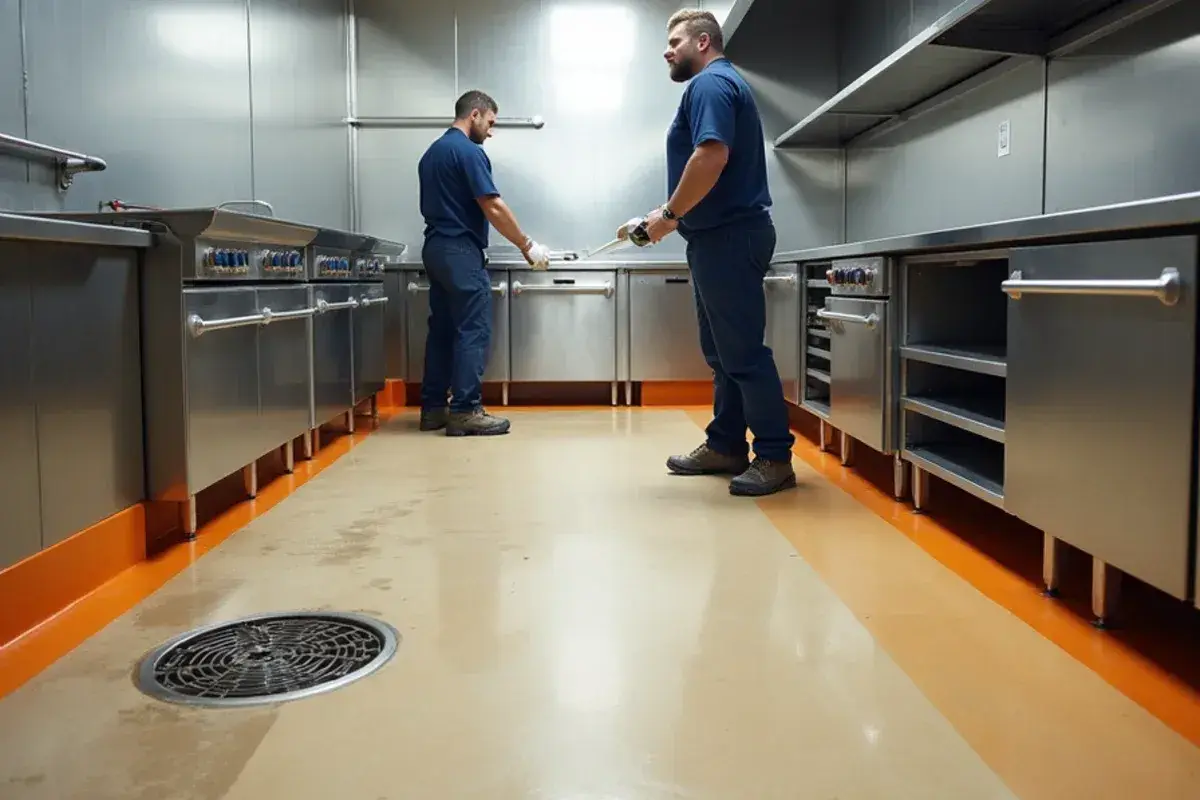 Textured urethane cement floor with cove base in a commercial kitchen in Jacksonville, FL