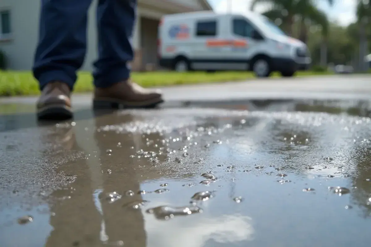 Water beading on sealed concrete beside an unsealed patch in Jacksonville, FL