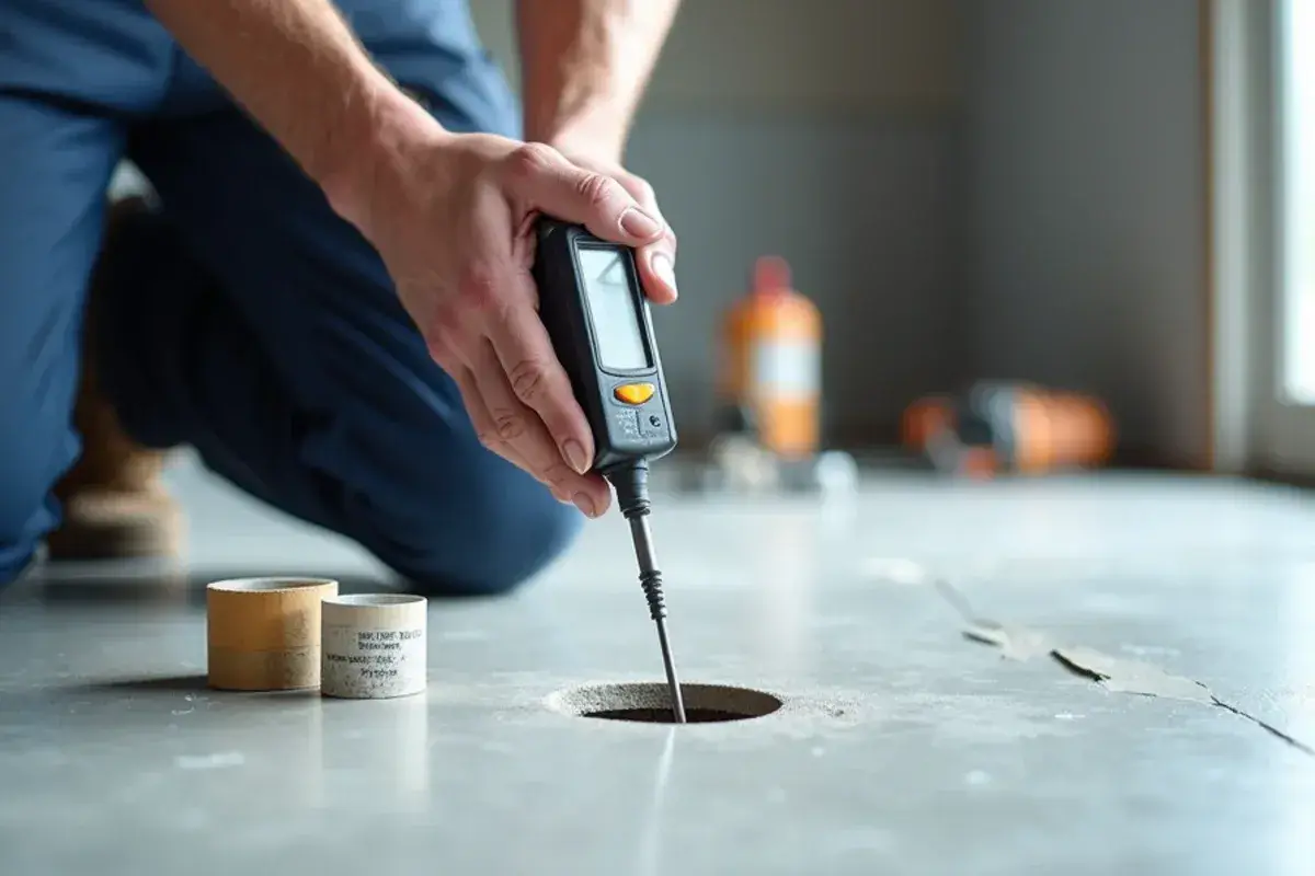 In-situ humidity probe reading taken in a concrete slab before new flooring in Jacksonville, FL