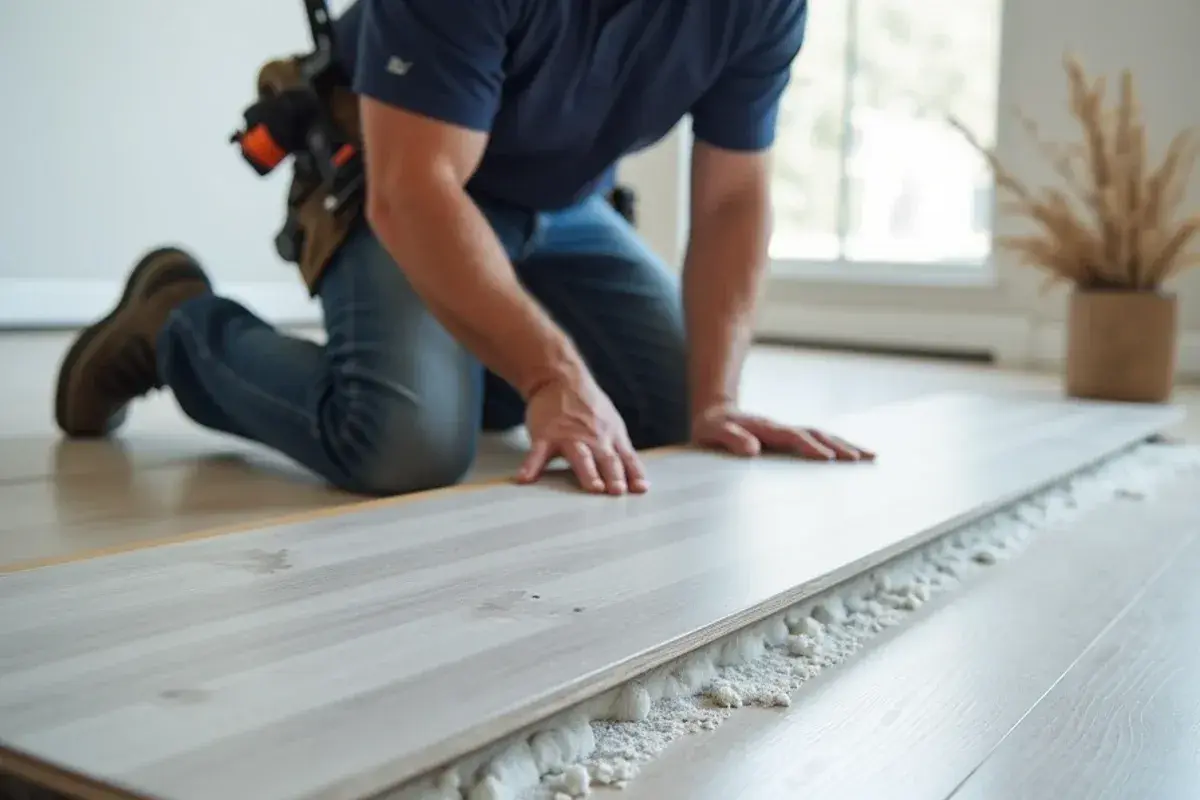 Laminate planks clicked together over a foam underlayment in a Jacksonville, FL bedroom