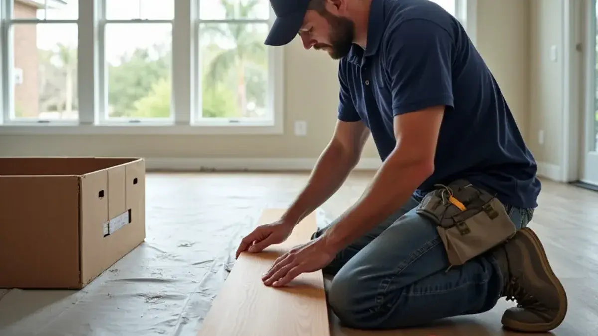 Engineered hardwood planks being installed in a Jacksonville, FL dining room