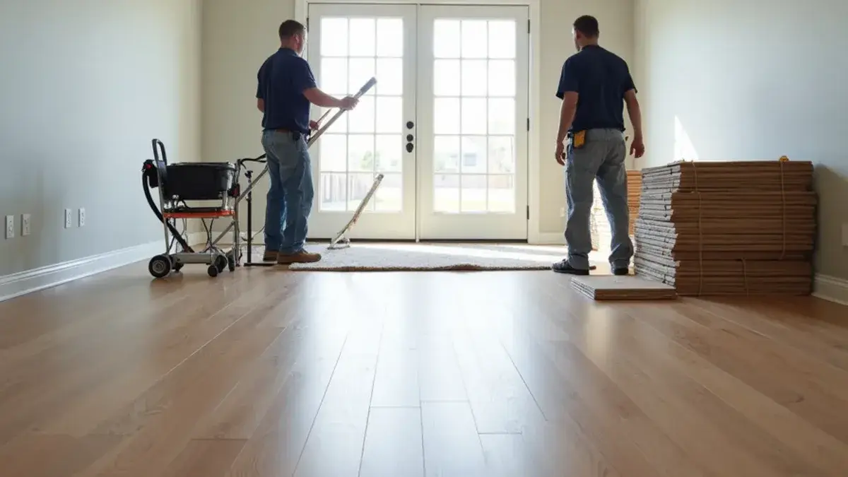 Rigid-core vinyl plank floated across a sunlit Jacksonville, FL great room beside a sliding glass door