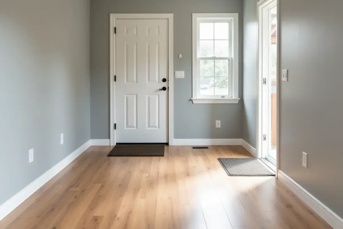 Freshly painted rental living room with new vinyl plank ready for a tenant in Jacksonville, FL