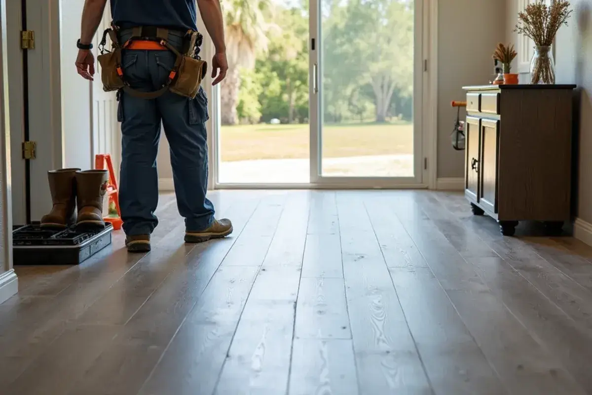 Waterproof vinyl plank laid in a ranch house living room in Baker County, FL
