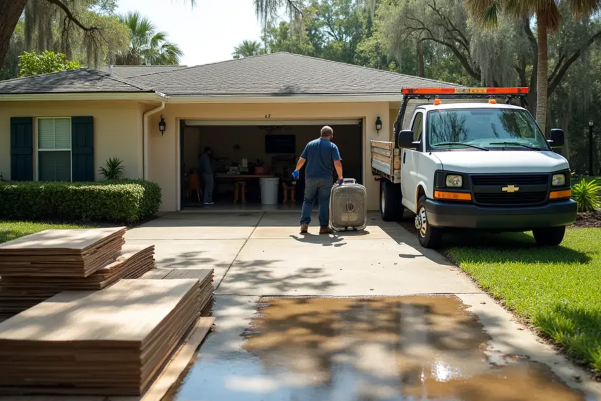 Flood-soaked flooring pulled from a home near Black Creek in Clay County, FL