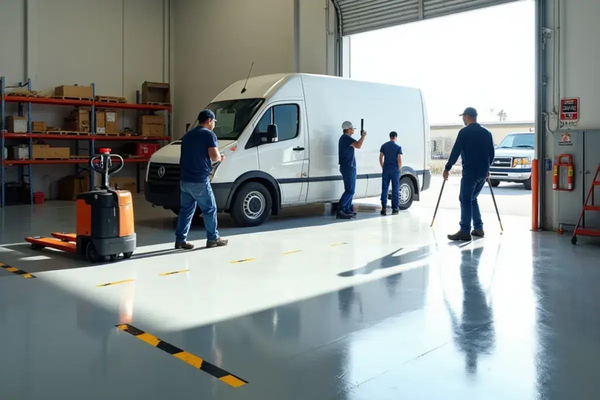 Chemical-resistant epoxy floor in a warehouse shop in Fernandina Beach, FL