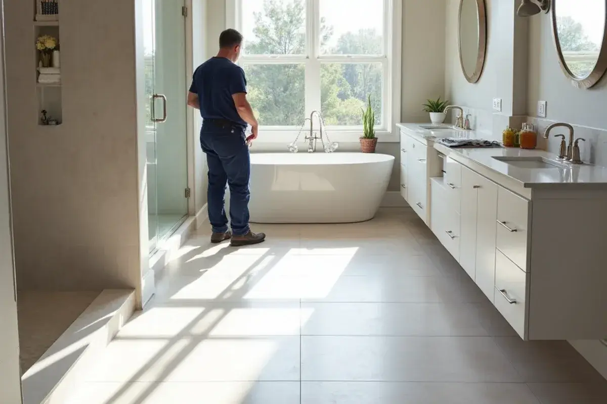 Large porcelain tile in the primary bath of a 2000s home in Clay County, FL