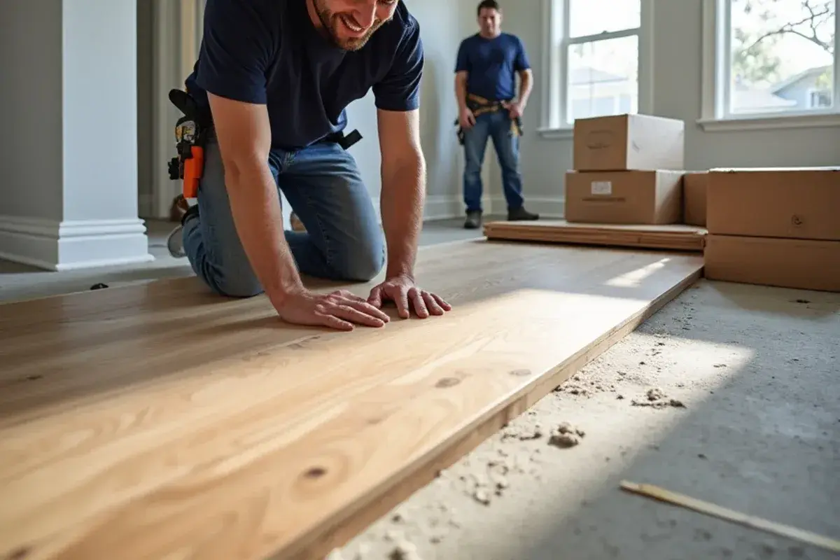 Engineered wood planks replacing cupped hardwood in a family room in Fruit Cove, FL