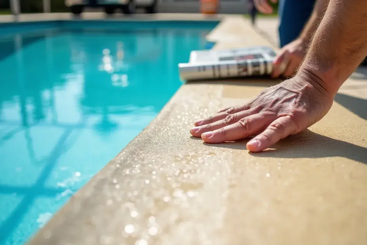Freshly coated pool deck beside a rental home pool in Jacksonville Beach, FL