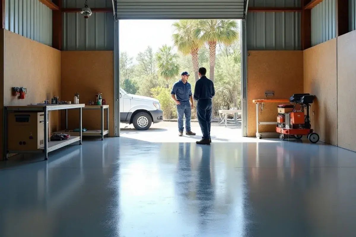 Coated concrete floor in a detached workshop on a rural lot in Nassau Village-Ratliff, FL