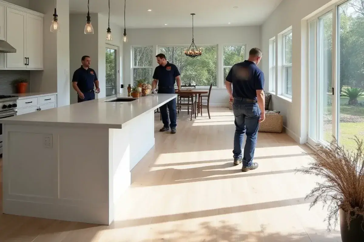 Waterproof oak-look plank laid through the open living area of a new home in Nocatee, FL
