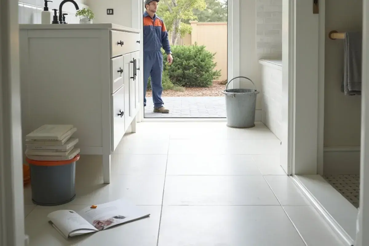 Large porcelain tile replacing small builder tile in a bathroom in Nocatee, FL