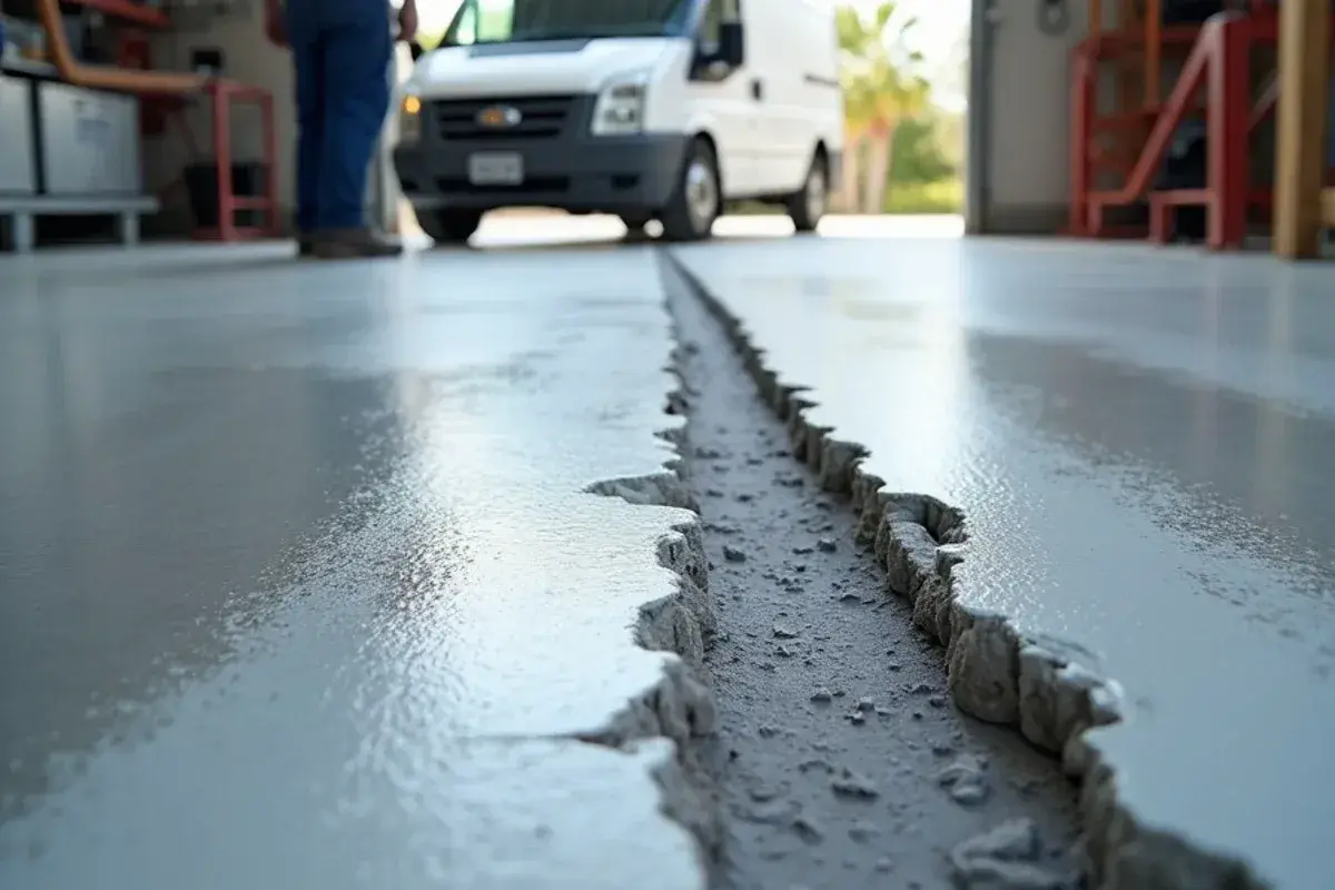 Peeling DIY garage coating along the tire paths in an Oakleaf Plantation, FL home