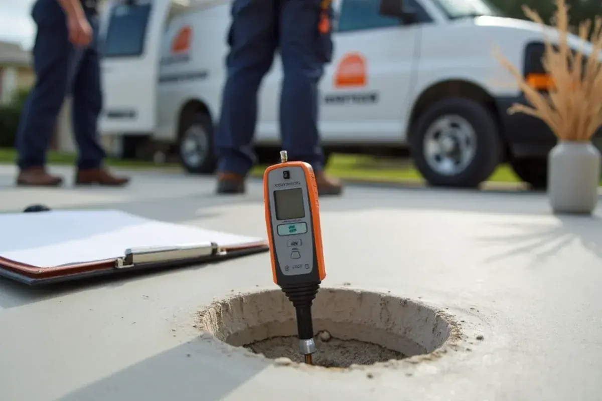 In-situ moisture probe set into a concrete slab near Doctors Lake in Orange Park, FL