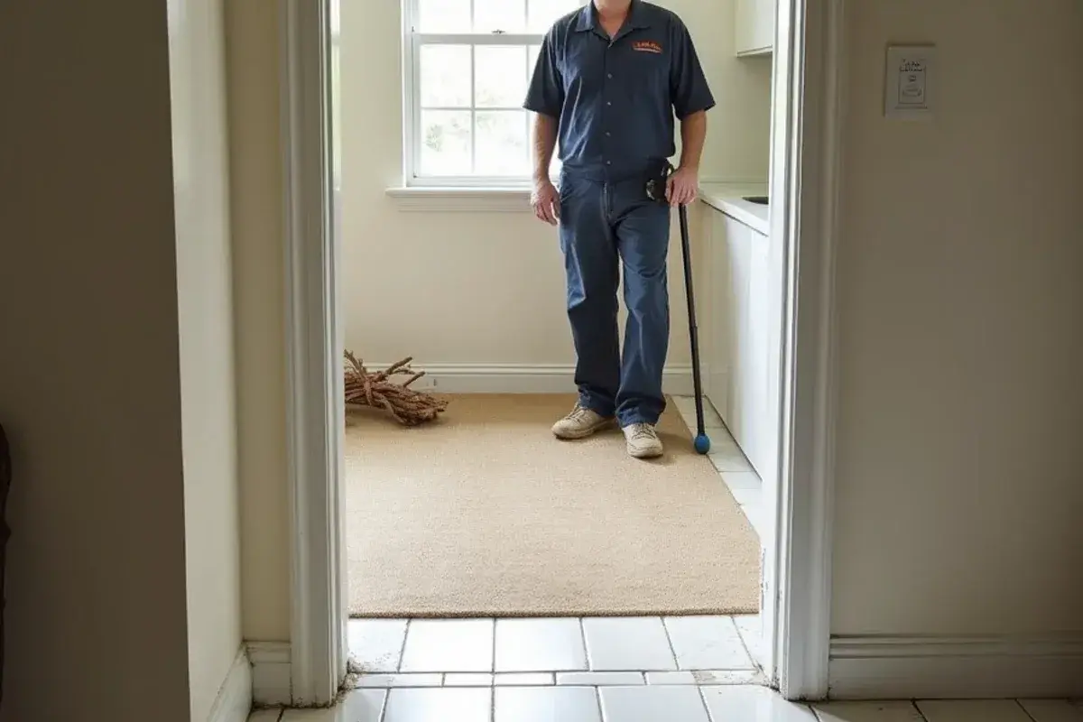Worn carpet meeting glossy tile at a raised threshold in an older home in St. Augustine Shores, FL