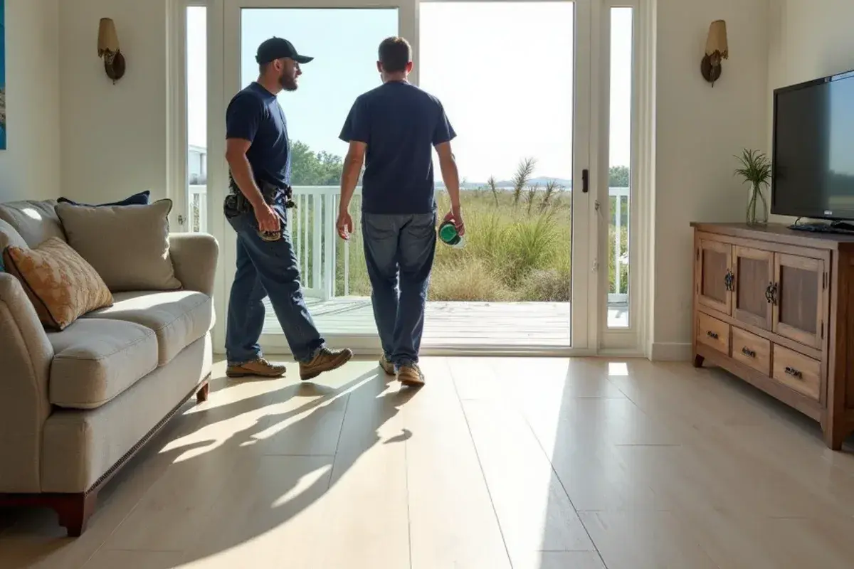Light porcelain tile installed in a beach house living area in Vilano Beach, FL