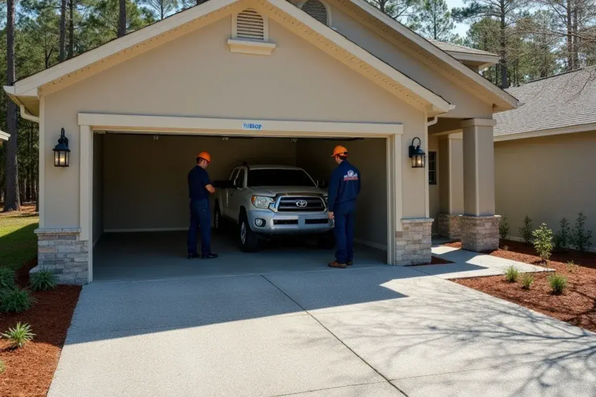 Freshly coated flake garage floor in a new home near Wildlight in Yulee, FL