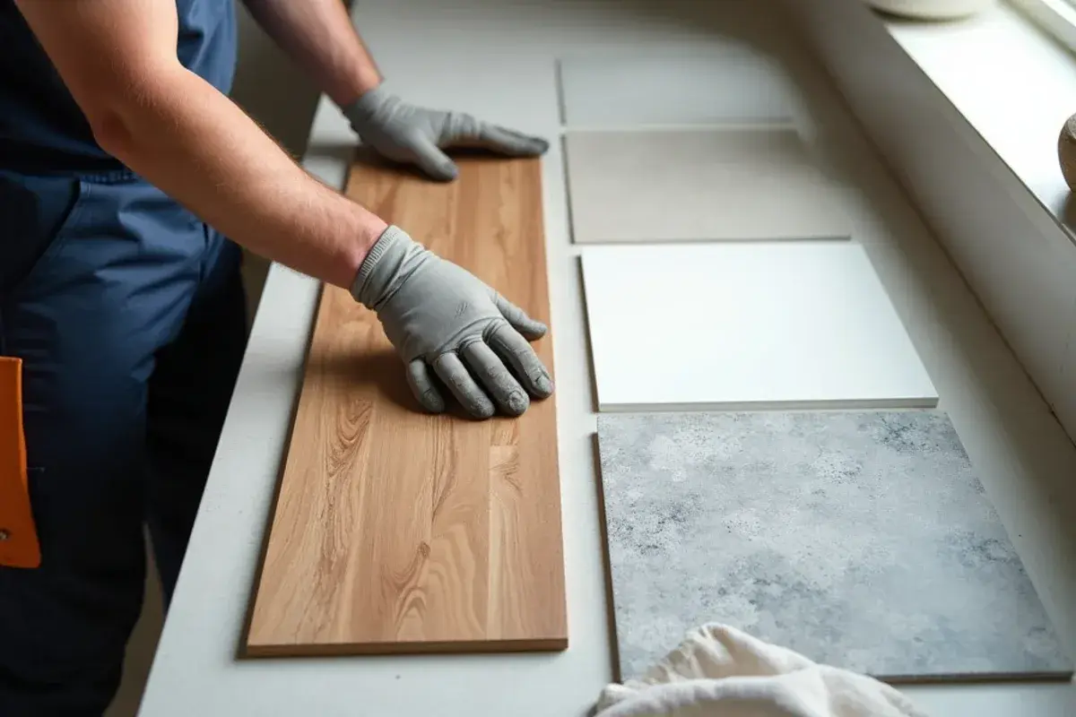 Porcelain and ceramic tile samples compared side by side in a Jacksonville, FL kitchen